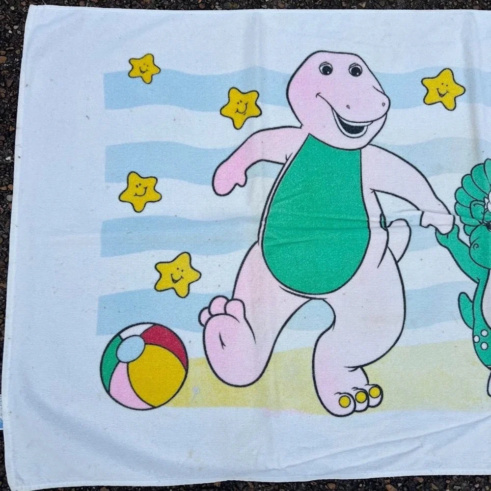 Vintage Franco 1998 Barney and Friends Swim Cotton Beach‎ Towel Faded